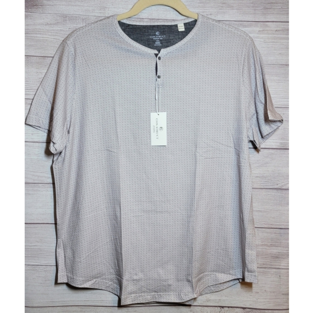 Con.struct Mens T Shirt Grey Henley Size XXXL Slim Fit Button Short Sleeve NWT